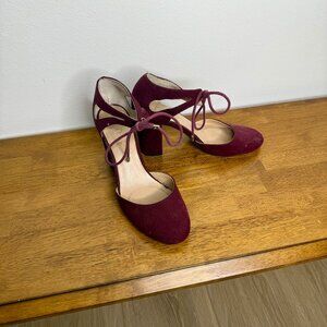 UNISA | Suede Ankle Block Tie Heels in Burgundy - 7.5